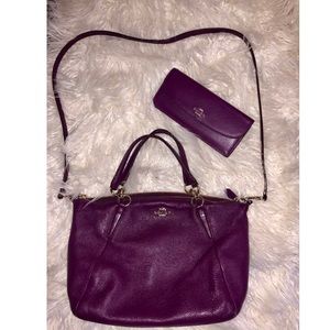 Plum COACH purse with matching wallet